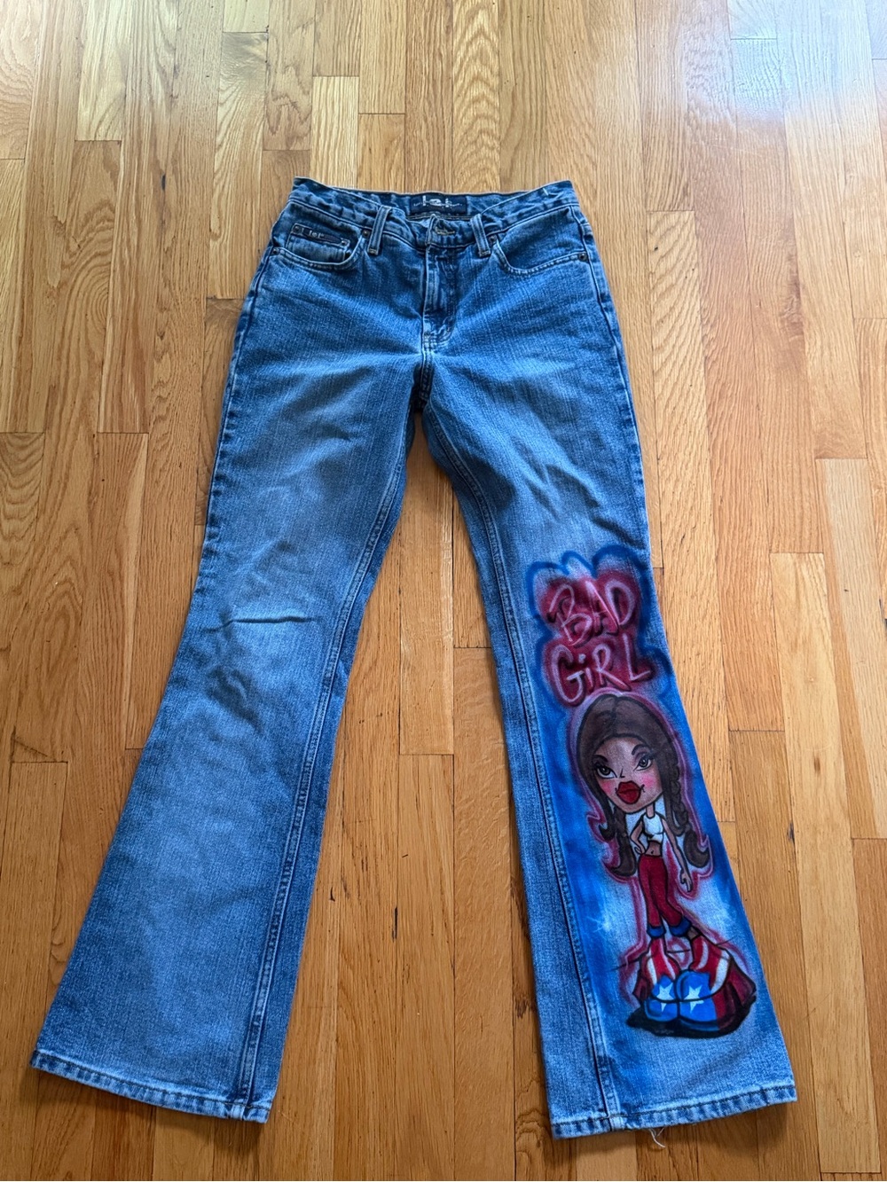 Y2K Custom Airbrushed Bratz-Inspired Puerto Rican Flag Jeans